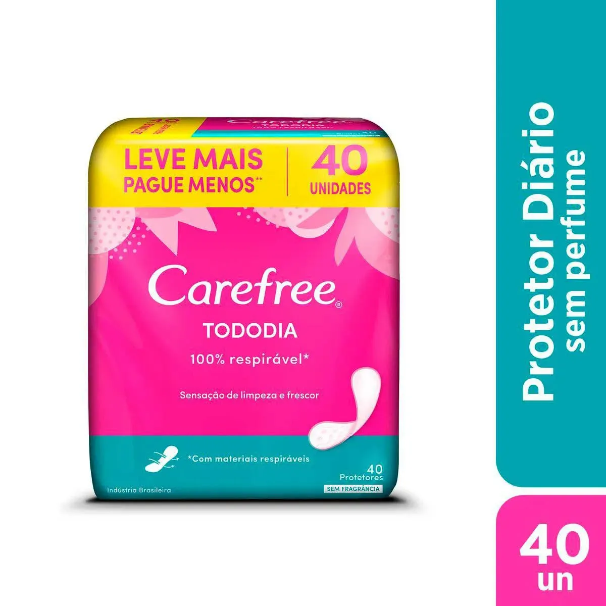 Protetor Diário Carefree Todo Dia Sem Perfume, Pacote Com 40 Unidades