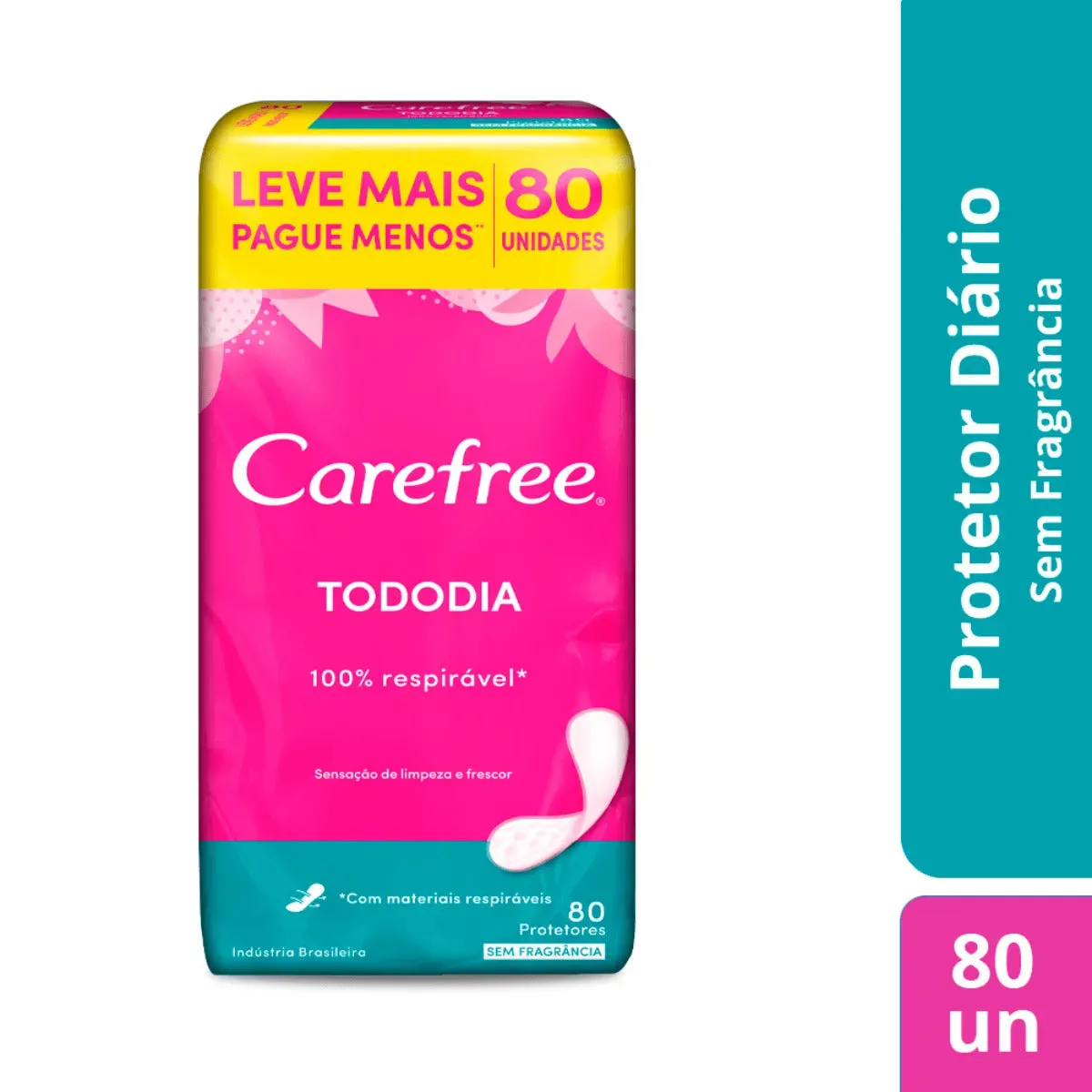 Protetor Diário Carefree Todo Dia Sem Perfume, Pacote Com 80 Unidades