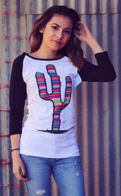 Red Barn Ranch Serape Prickly Cactus Baseball Tee