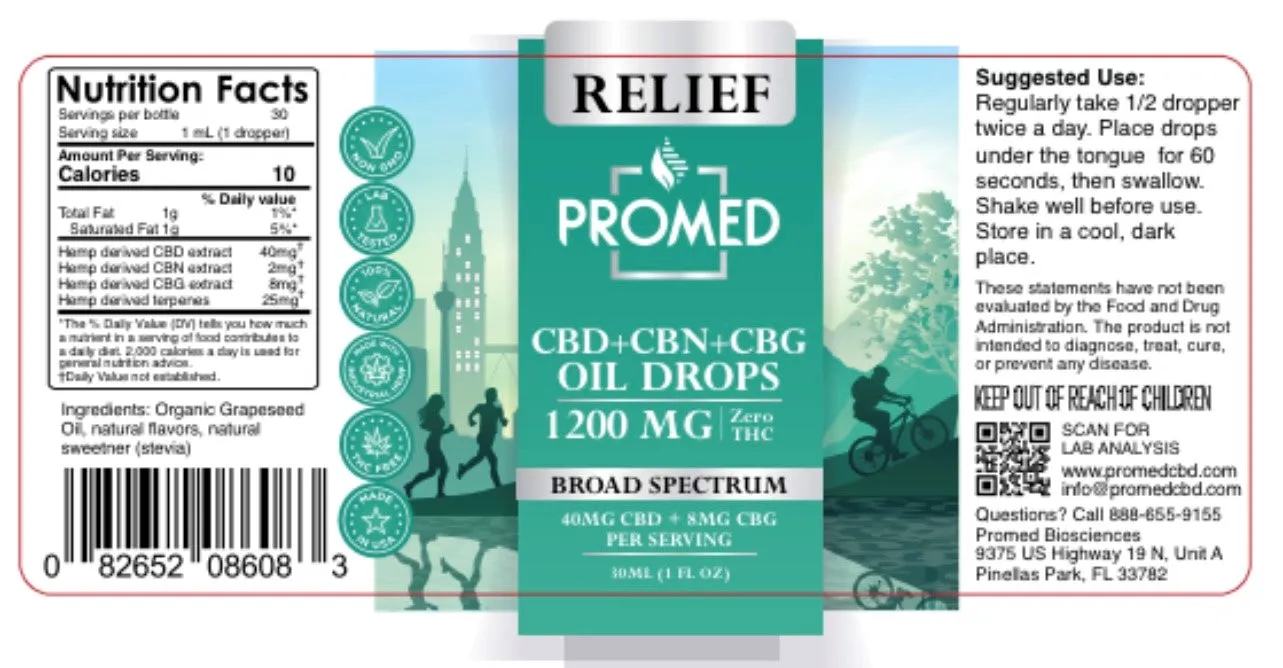 Relief CBD Oil Drops for Pain Relief - 1200mg