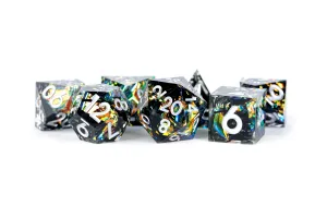 RESIN 7 DICE SET SHARP EDGE SIMMERING COAL