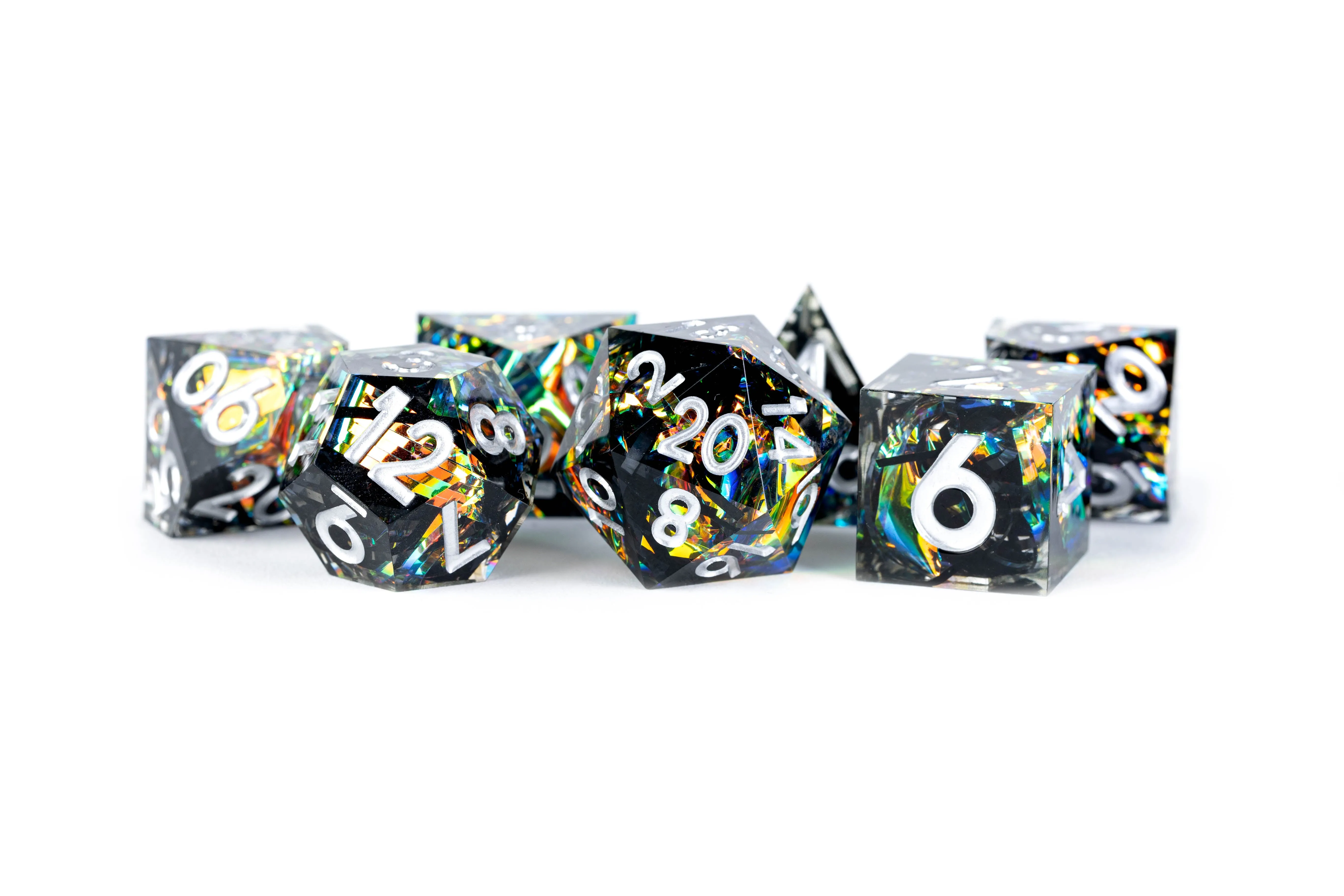 RESIN 7 DICE SET SHARP EDGE SIMMERING COAL
