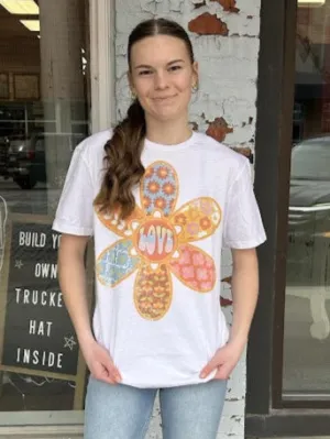 Retro Love Flower Short Slv Graphic Tee