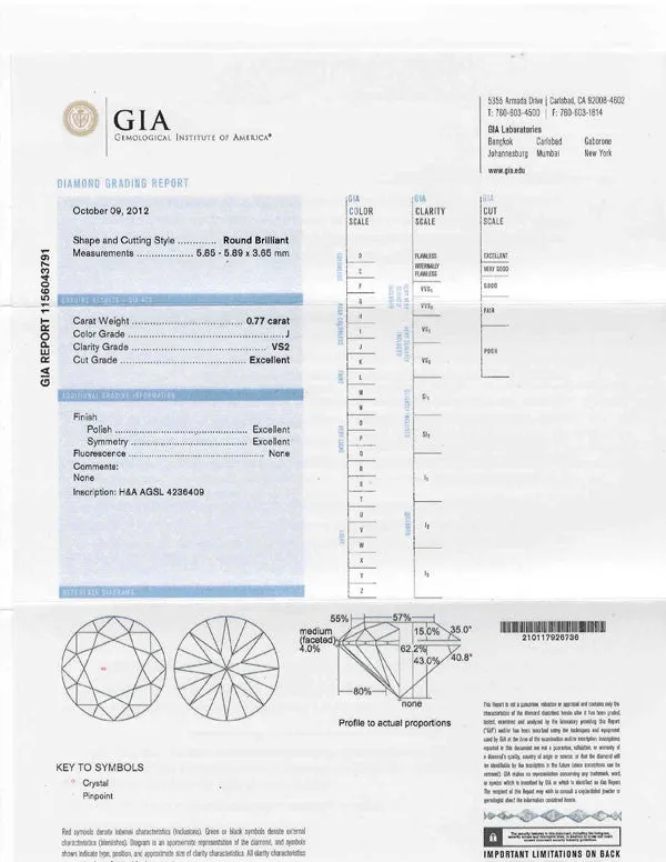 Round Cut Diamond .77ct GIA Certified