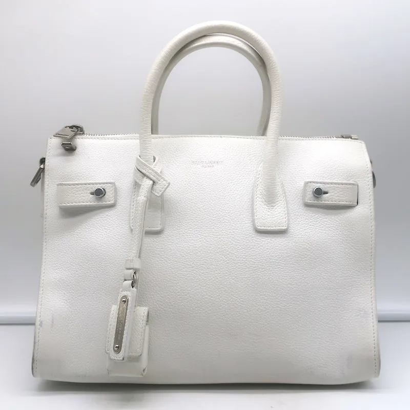 Saint Laurent Baby Sac de Jour Souple Tote White Leather Crossbody Bag