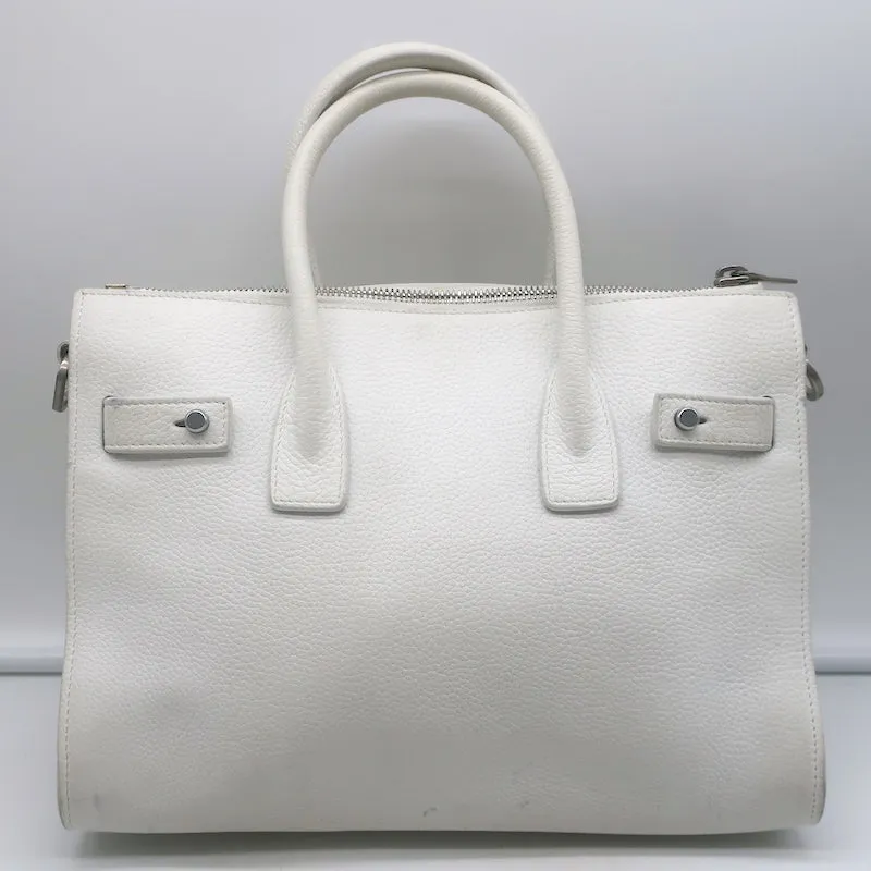 Saint Laurent Baby Sac de Jour Souple Tote White Leather Crossbody Bag