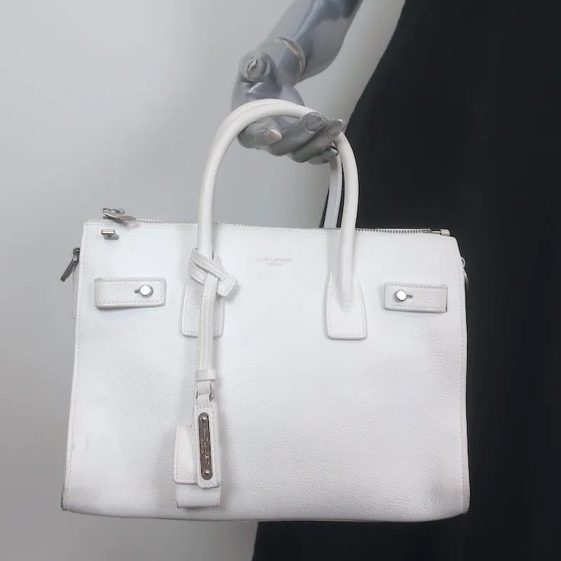 Saint Laurent Baby Sac de Jour Souple Tote White Leather Crossbody Bag