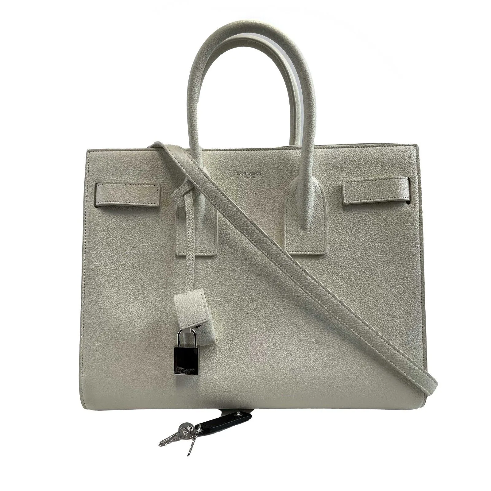 Saint Laurent - YSL Sac de Jour - White Calfskin Tote / Top Handle w/ Strap