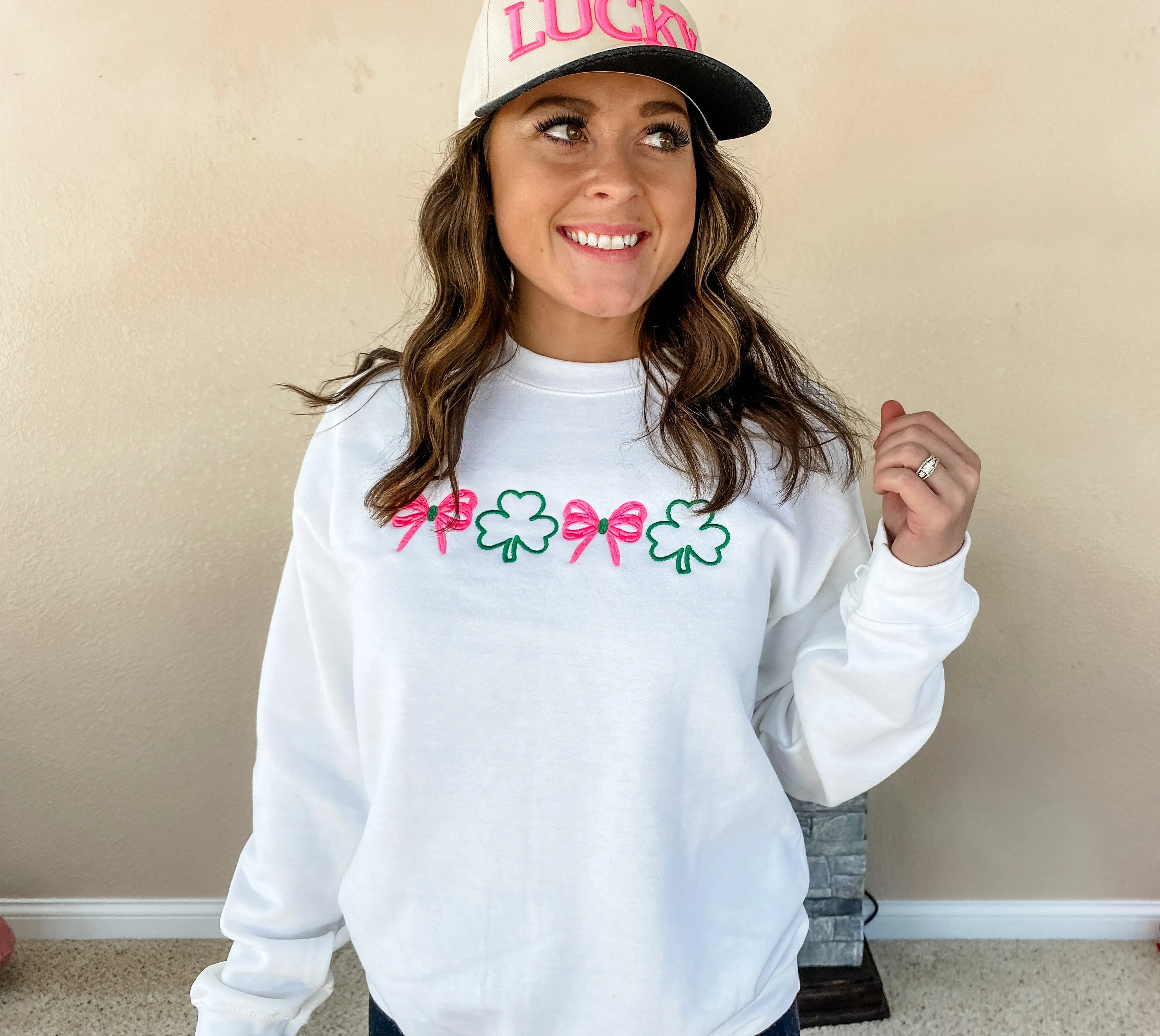 Shamrock and Bows Embroidered Crew/Tee