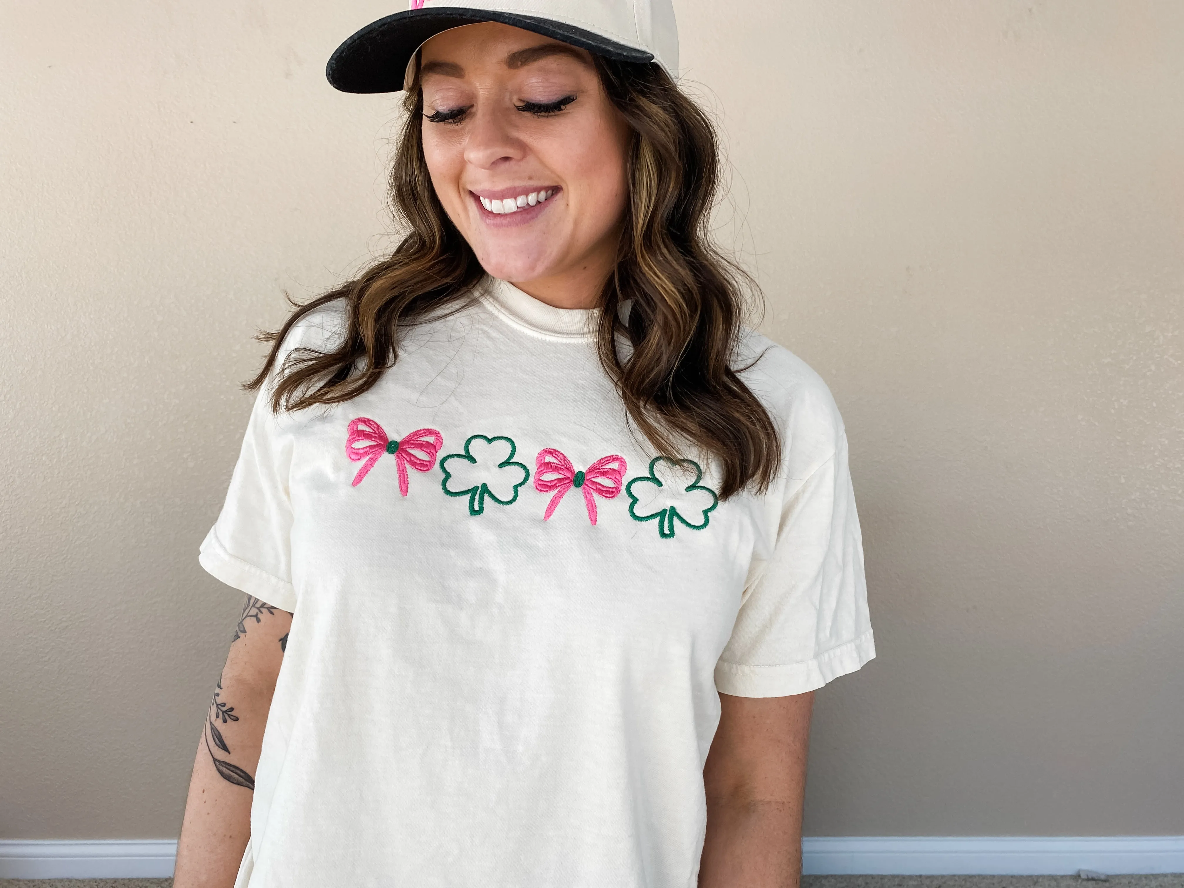 Shamrock and Bows Embroidered Crew/Tee
