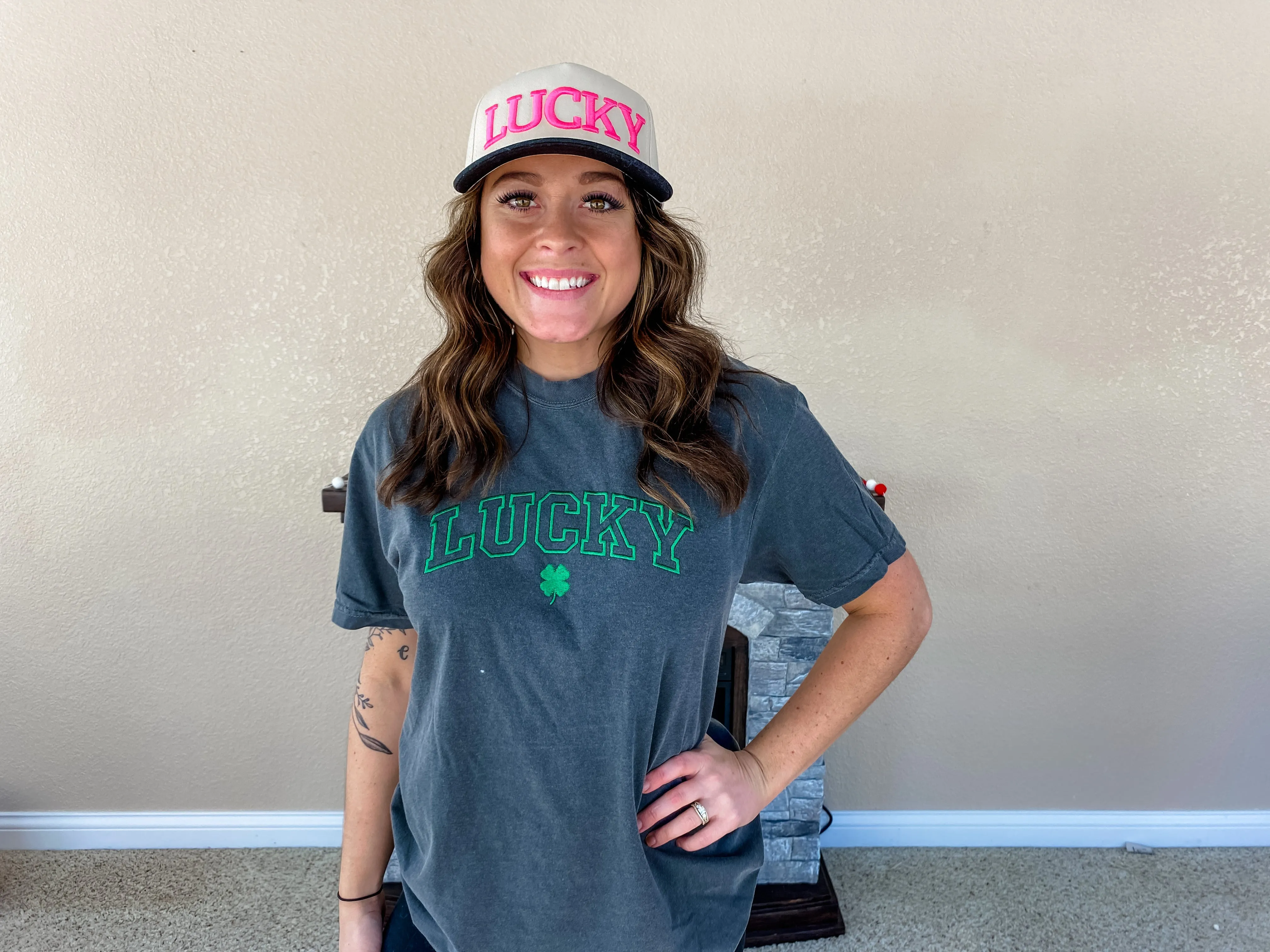 Shamrock Lucky Embroidered Crew/Tee