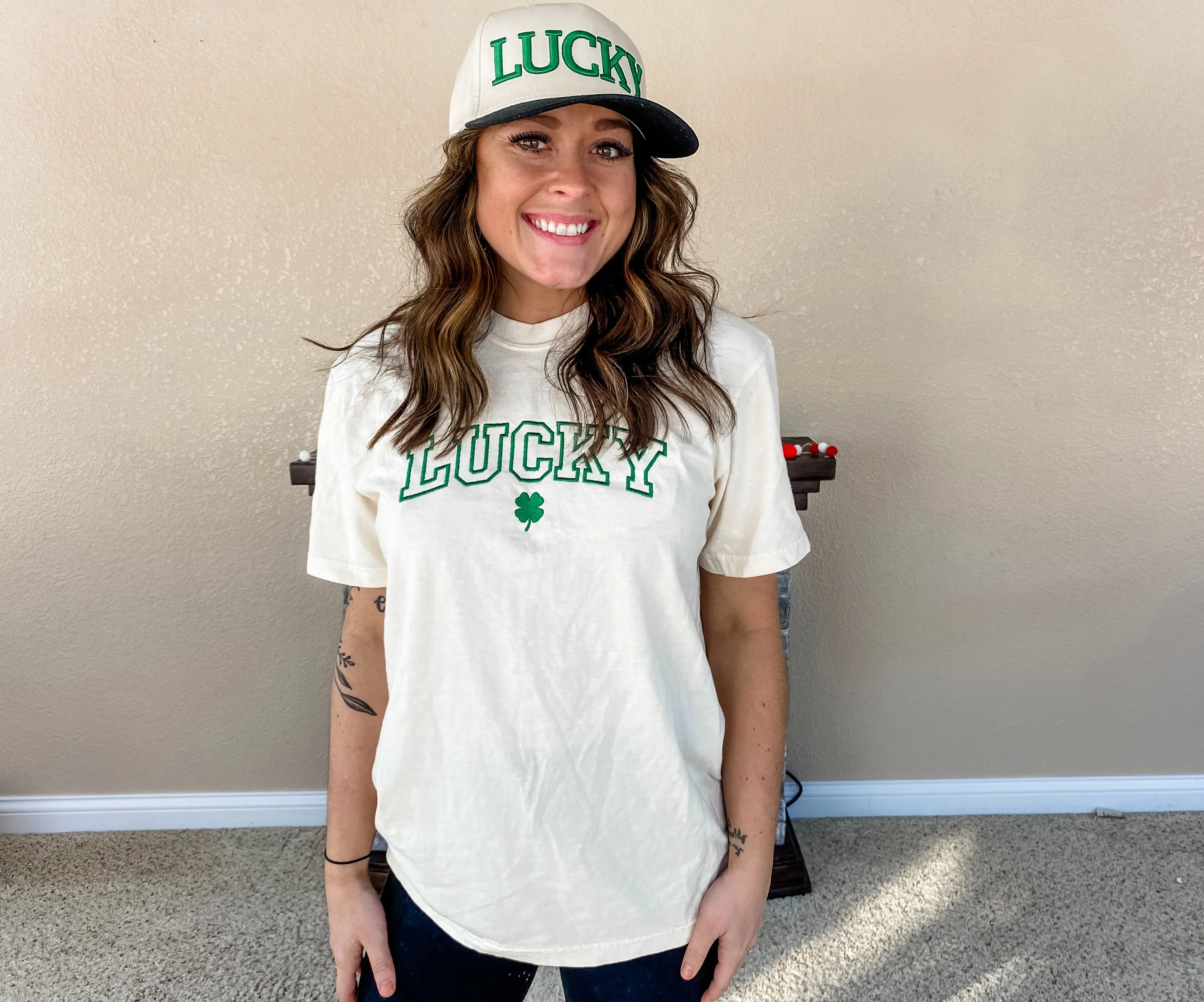 Shamrock Lucky Embroidered Crew/Tee