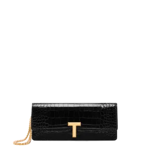 Shiny Stamped Crocodile Leather Wallis Clutch