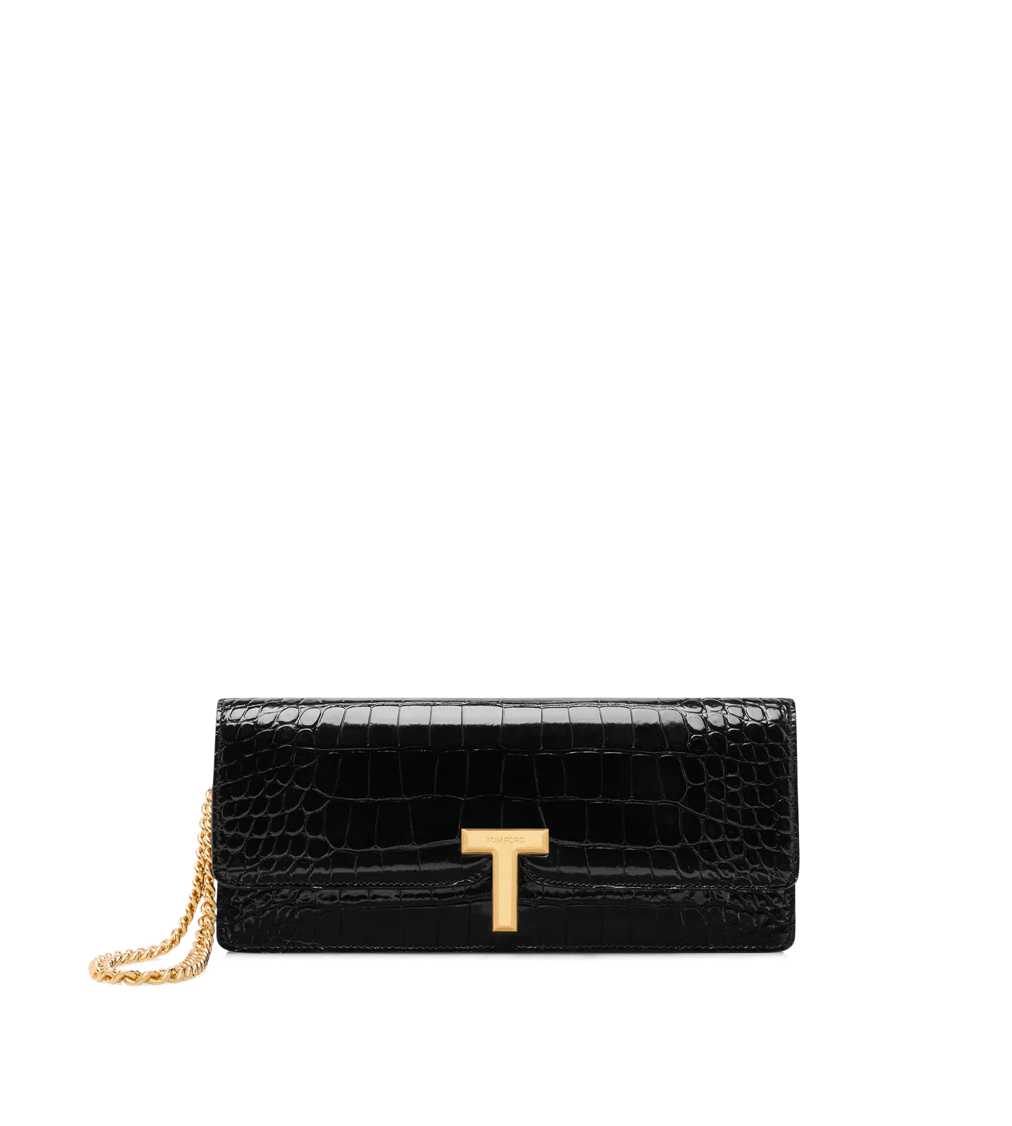 Shiny Stamped Crocodile Leather Wallis Clutch
