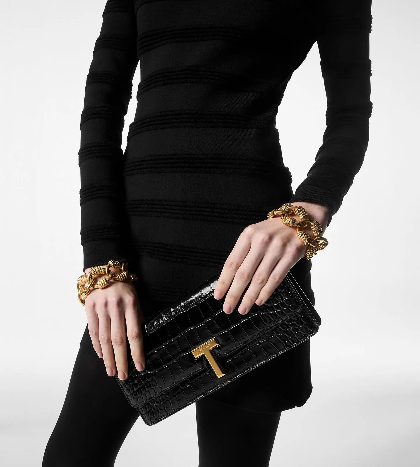 Shiny Stamped Crocodile Leather Wallis Clutch