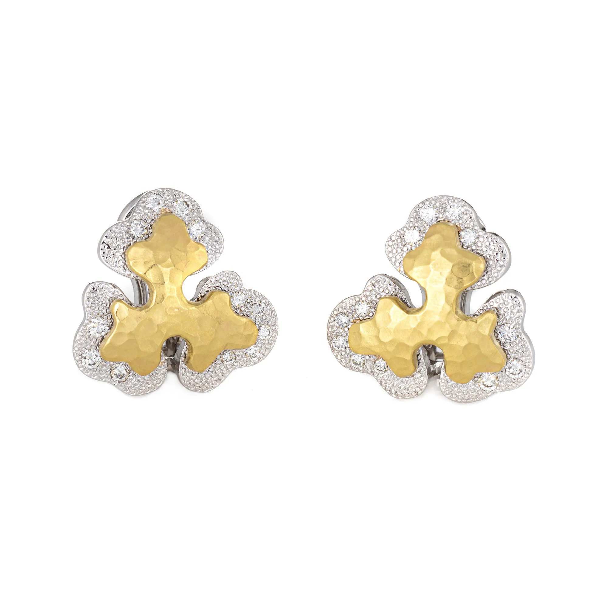 Sidney Garber Diamond Earrings 18k Two Tone Gold Organic Clip On Signed Jewelry