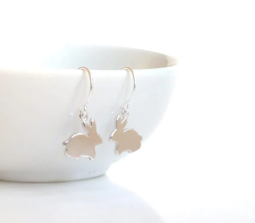 Silver Bunny Earrings, little silver rabbit earring, small rabbit dangle earring, baby bunny earring, girls Easter earring tiny silver bunny