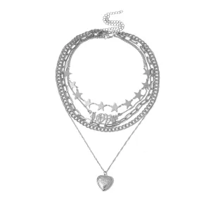 Silver-Plated 'Love' & Star Pendant Necklace