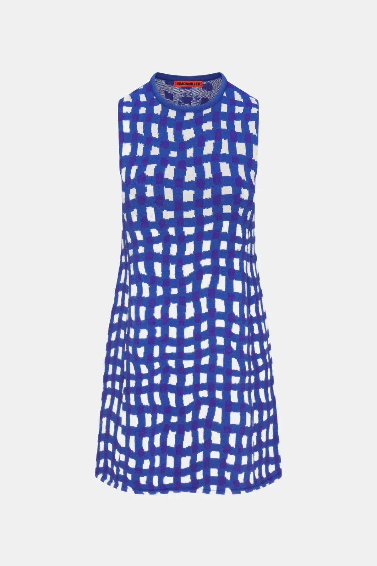 SIMONMILLER - Zana Mini Dress - Klein Blue Wavy Gingham & Gummy Green Palm Leaf