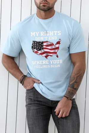 Sky Blue American Flag Map Letter Graphic Print Men's T Shirt
