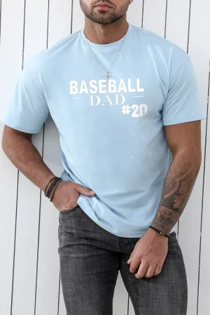 Sky Blue BASEBALL DAD #20 Print O-neck Short Sleeve Men's T Shirt