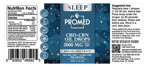 Sleep CBD Oil Drops for Sleep Support - 2000mg