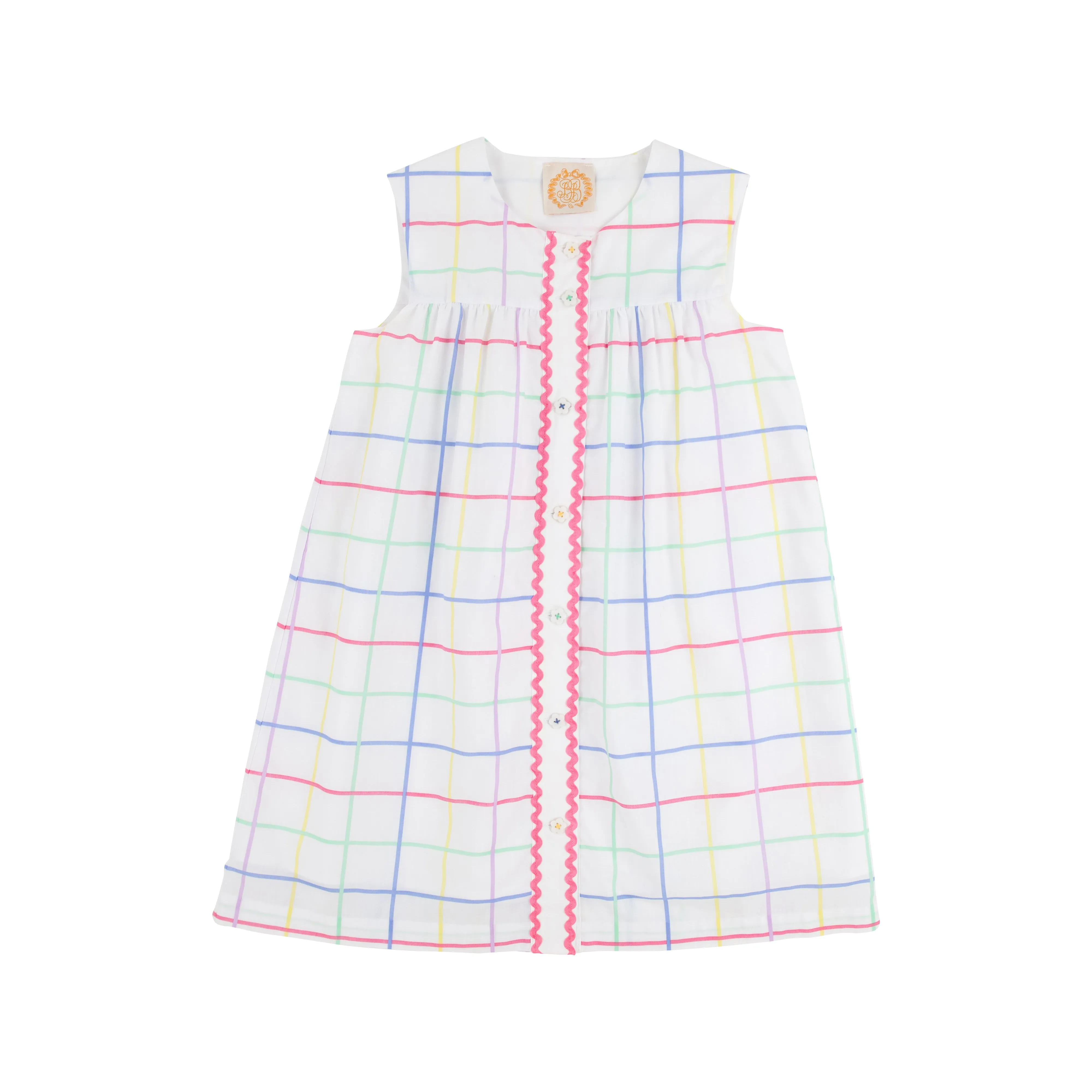 Sleeveless Tabitha's Teacher's Pet Dress - Water Street Windowpane with Worth Avenue White & Winter Park Pink