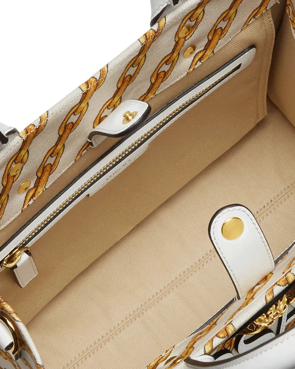 Small La Medusa Chain Stripe Tote in Gold White