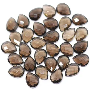 Smoky Quartz Faceted Pear Drop Briolette Matching Loose Pair Beads 12x10mm 10 pair, 20 pair beads