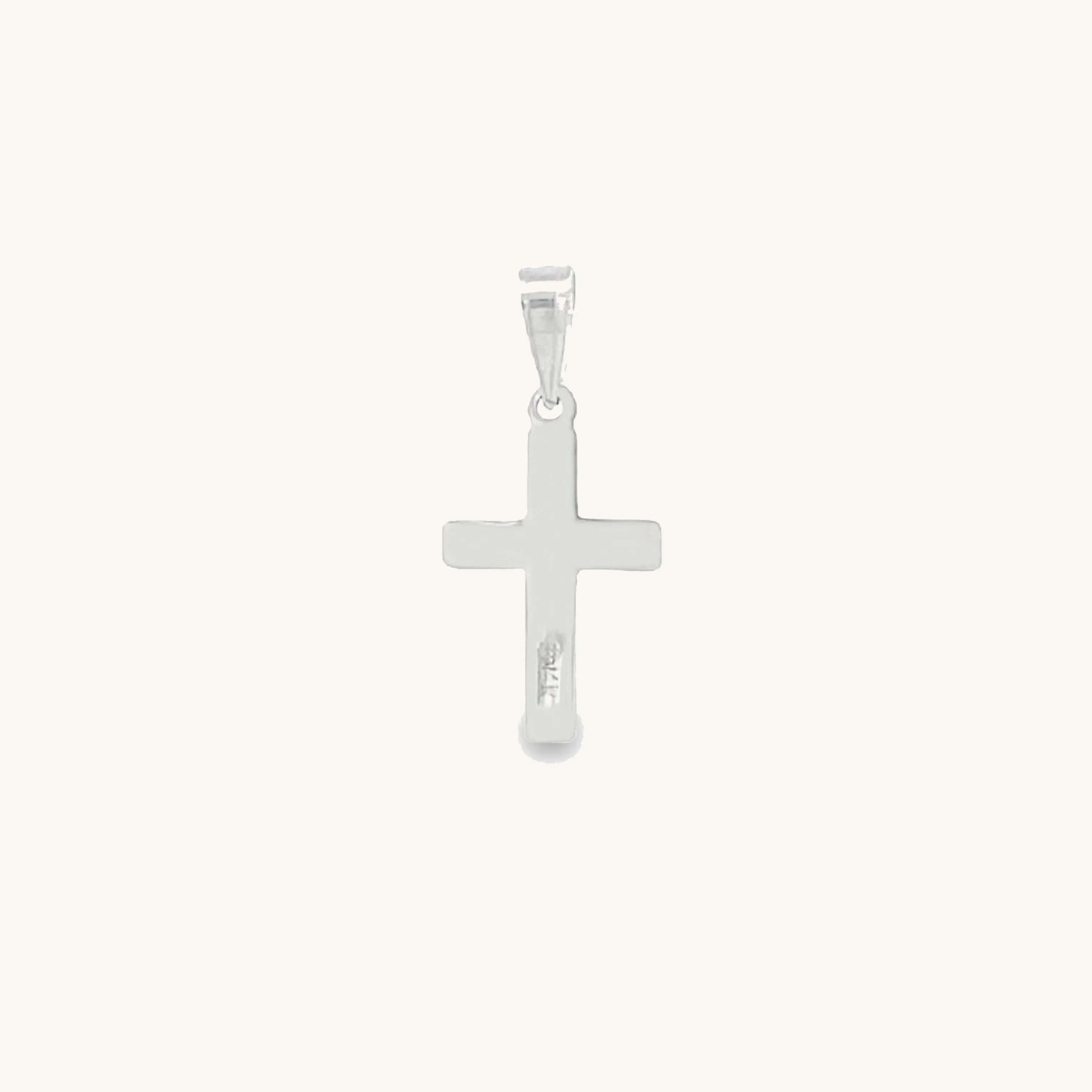 SOLID 14K WHITE TINY ENGINE-TURN DESIGN CROSS PENDANT