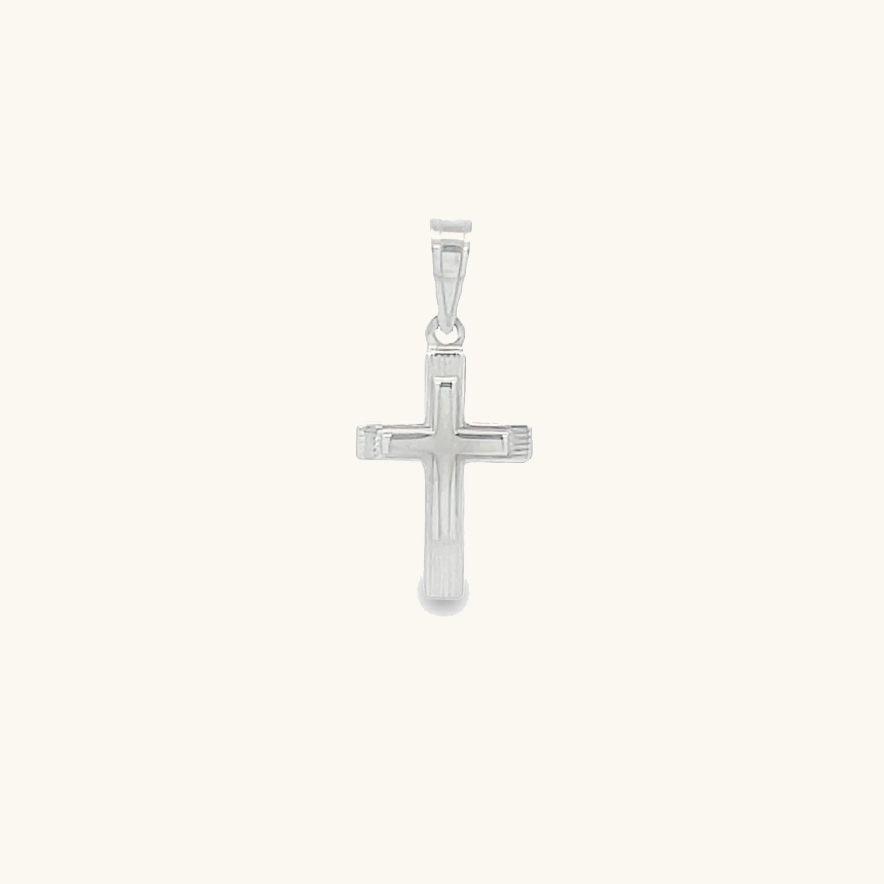 SOLID 14K WHITE TINY ENGINE-TURN DESIGN CROSS PENDANT