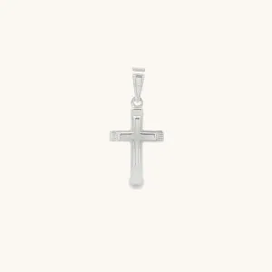 SOLID 14K WHITE TINY ENGINE-TURN DESIGN CROSS PENDANT