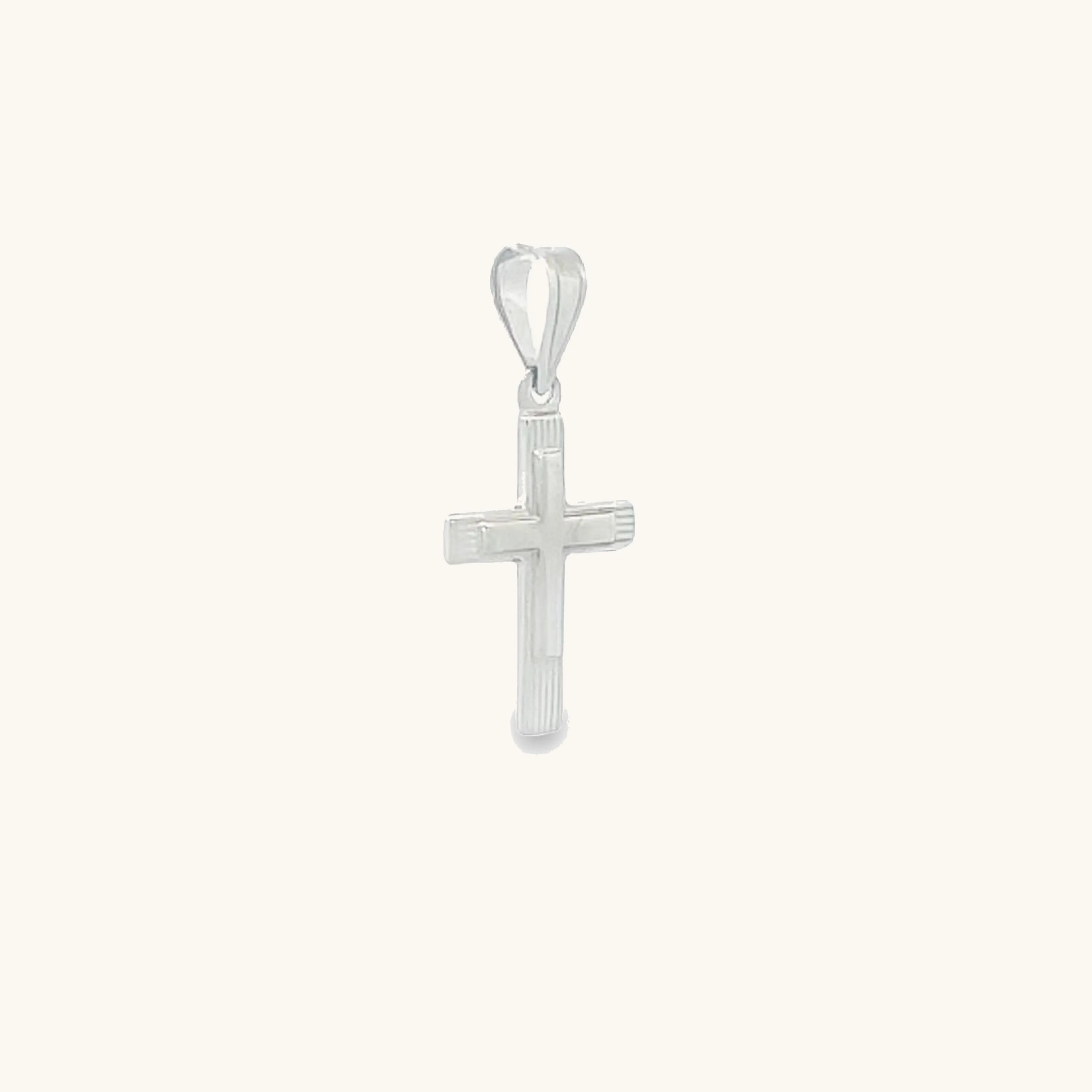 SOLID 14K WHITE TINY ENGINE-TURN DESIGN CROSS PENDANT