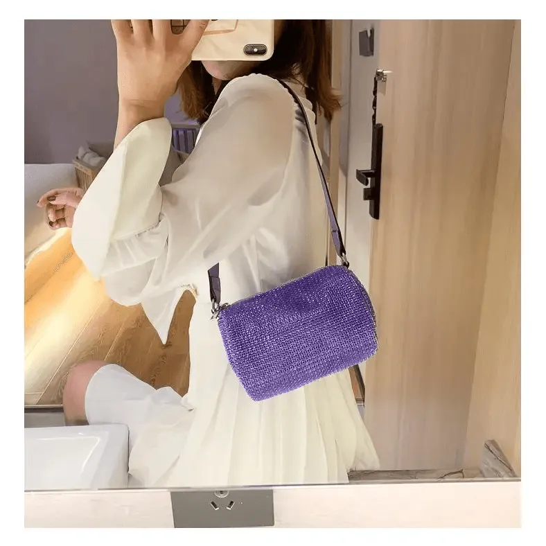 Sparkling Rhinestone Bag For Females Mini Portable Hand Bag Diamond Messenger Bag Fashionable Zipper Feminina Evening bag