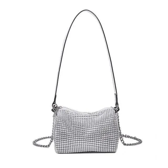 Sparkling Rhinestone Bag For Females Mini Portable Hand Bag Diamond Messenger Bag Fashionable Zipper Feminina Evening bag