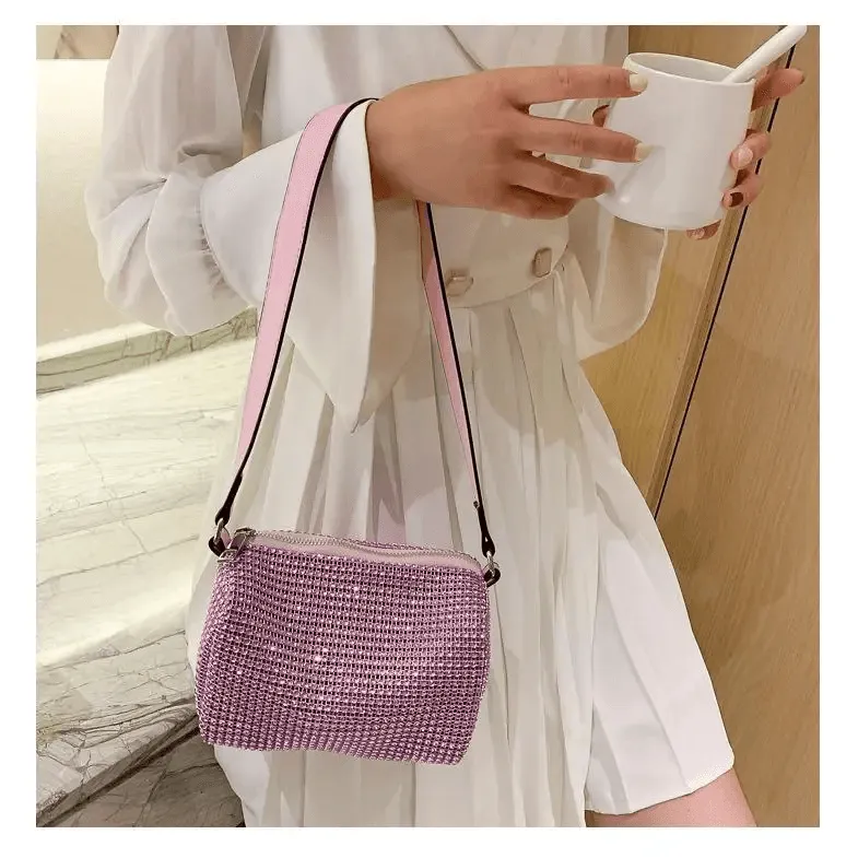 Sparkling Rhinestone Bag For Females Mini Portable Hand Bag Diamond Messenger Bag Fashionable Zipper Feminina Evening bag
