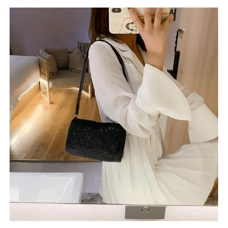 Sparkling Rhinestone Bag For Females Mini Portable Hand Bag Diamond Messenger Bag Fashionable Zipper Feminina Evening bag