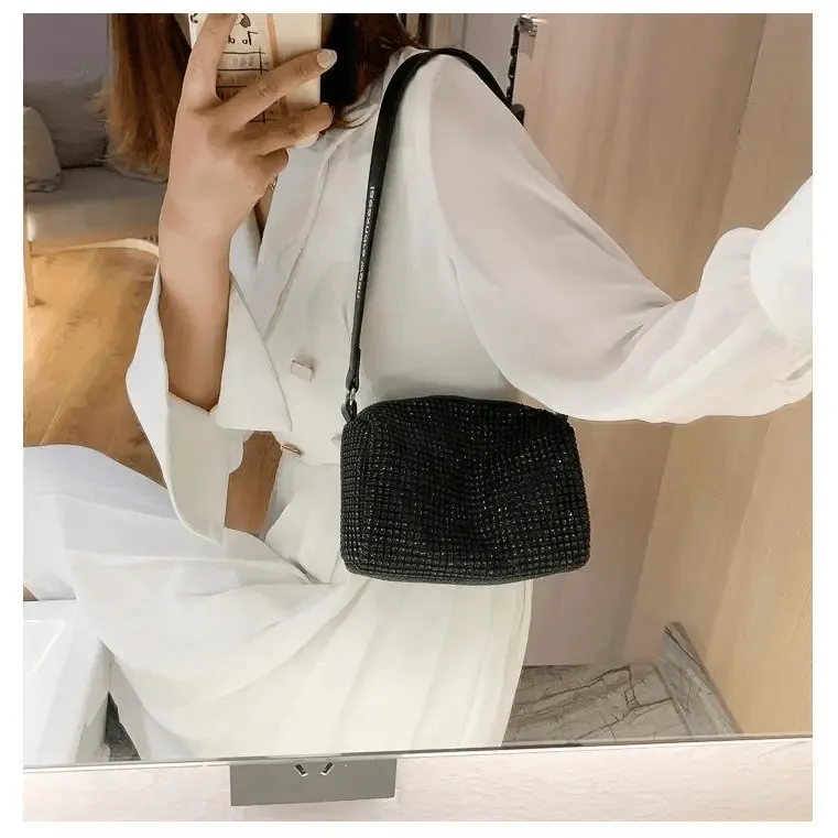 Sparkling Rhinestone Bag For Females Mini Portable Hand Bag Diamond Messenger Bag Fashionable Zipper Feminina Evening bag