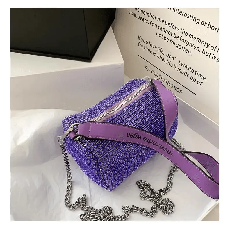 Sparkling Rhinestone Bag For Females Mini Portable Hand Bag Diamond Messenger Bag Fashionable Zipper Feminina Evening bag