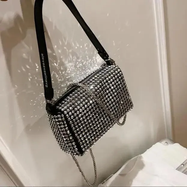 Sparkling Rhinestone Bag For Females Mini Portable Hand Bag Diamond Messenger Bag Fashionable Zipper Feminina Evening bag