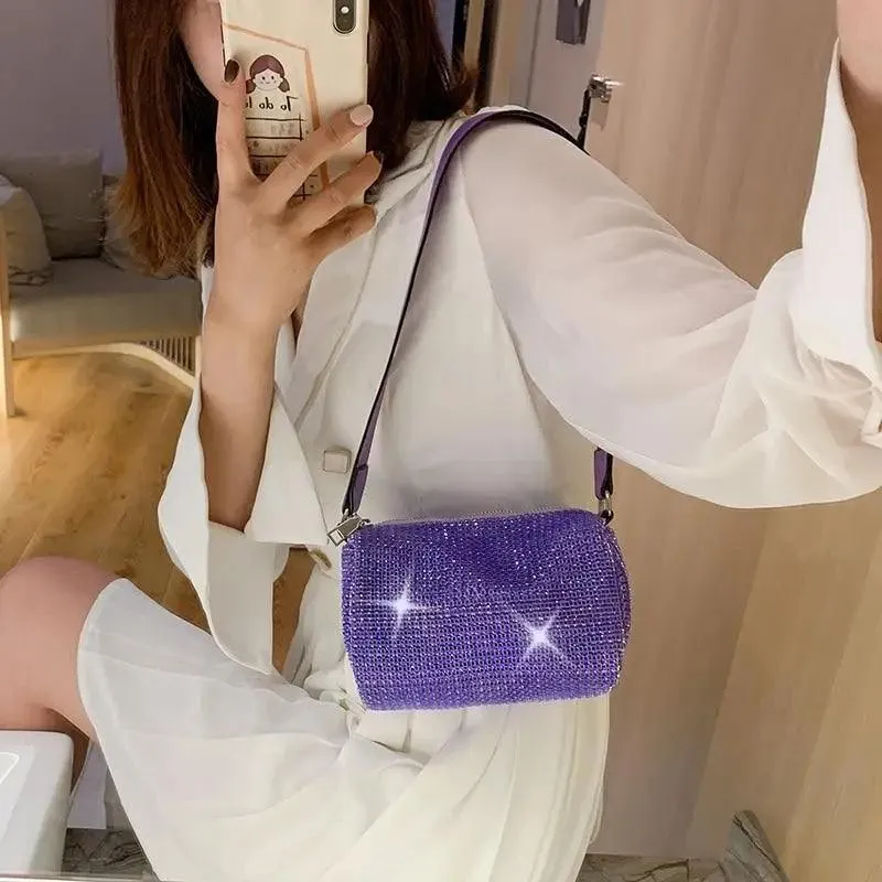 Sparkling Rhinestone Bag For Females Mini Portable Hand Bag Diamond Messenger Bag Fashionable Zipper Feminina Evening bag