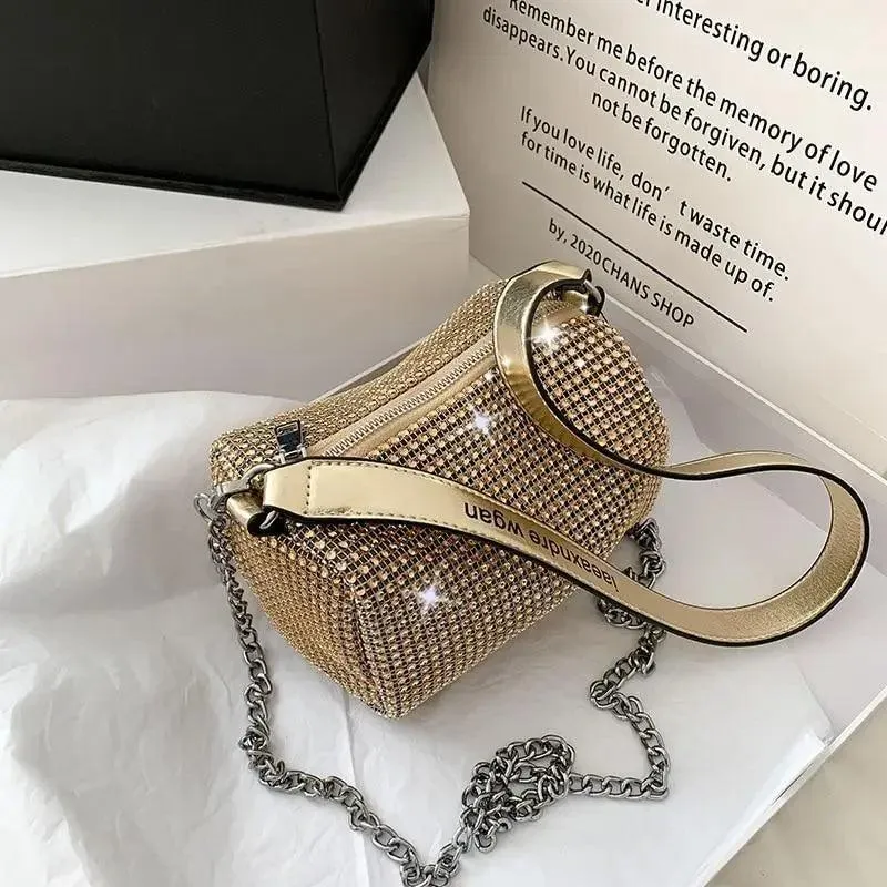 Sparkling Rhinestone Bag For Females Mini Portable Hand Bag Diamond Messenger Bag Fashionable Zipper Feminina Evening bag