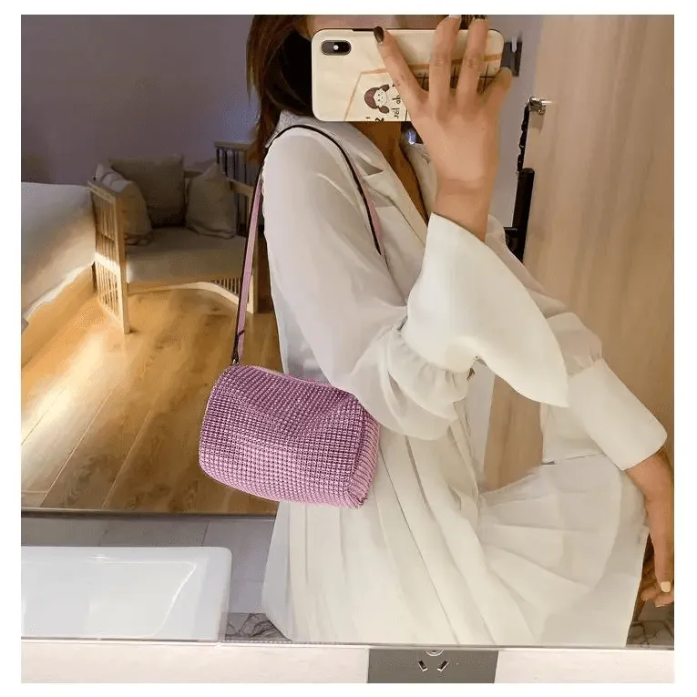 Sparkling Rhinestone Bag For Females Mini Portable Hand Bag Diamond Messenger Bag Fashionable Zipper Feminina Evening bag
