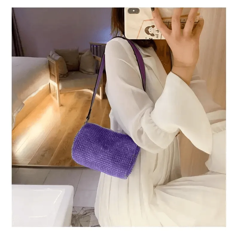 Sparkling Rhinestone Bag For Females Mini Portable Hand Bag Diamond Messenger Bag Fashionable Zipper Feminina Evening bag