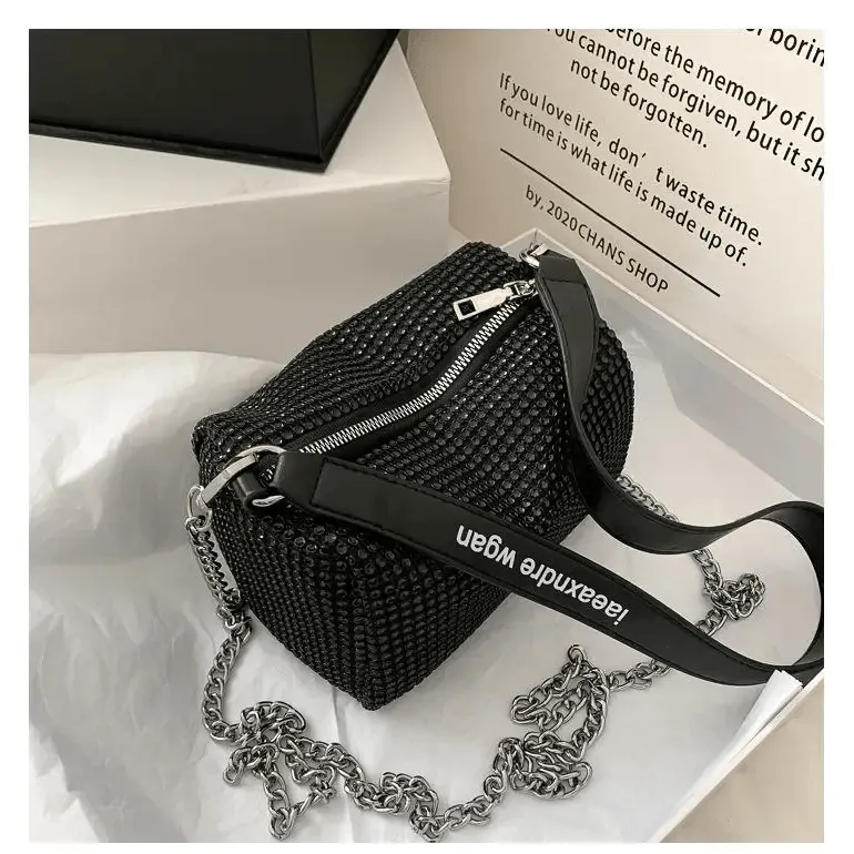 Sparkling Rhinestone Bag For Females Mini Portable Hand Bag Diamond Messenger Bag Fashionable Zipper Feminina Evening bag