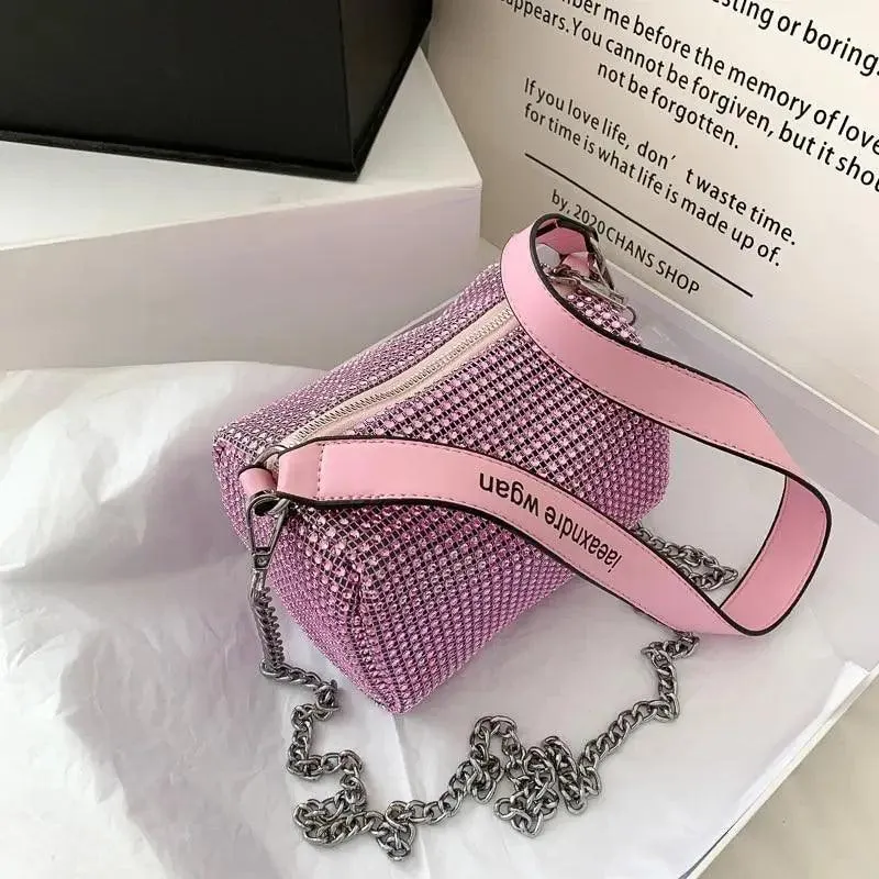 Sparkling Rhinestone Bag For Females Mini Portable Hand Bag Diamond Messenger Bag Fashionable Zipper Feminina Evening bag