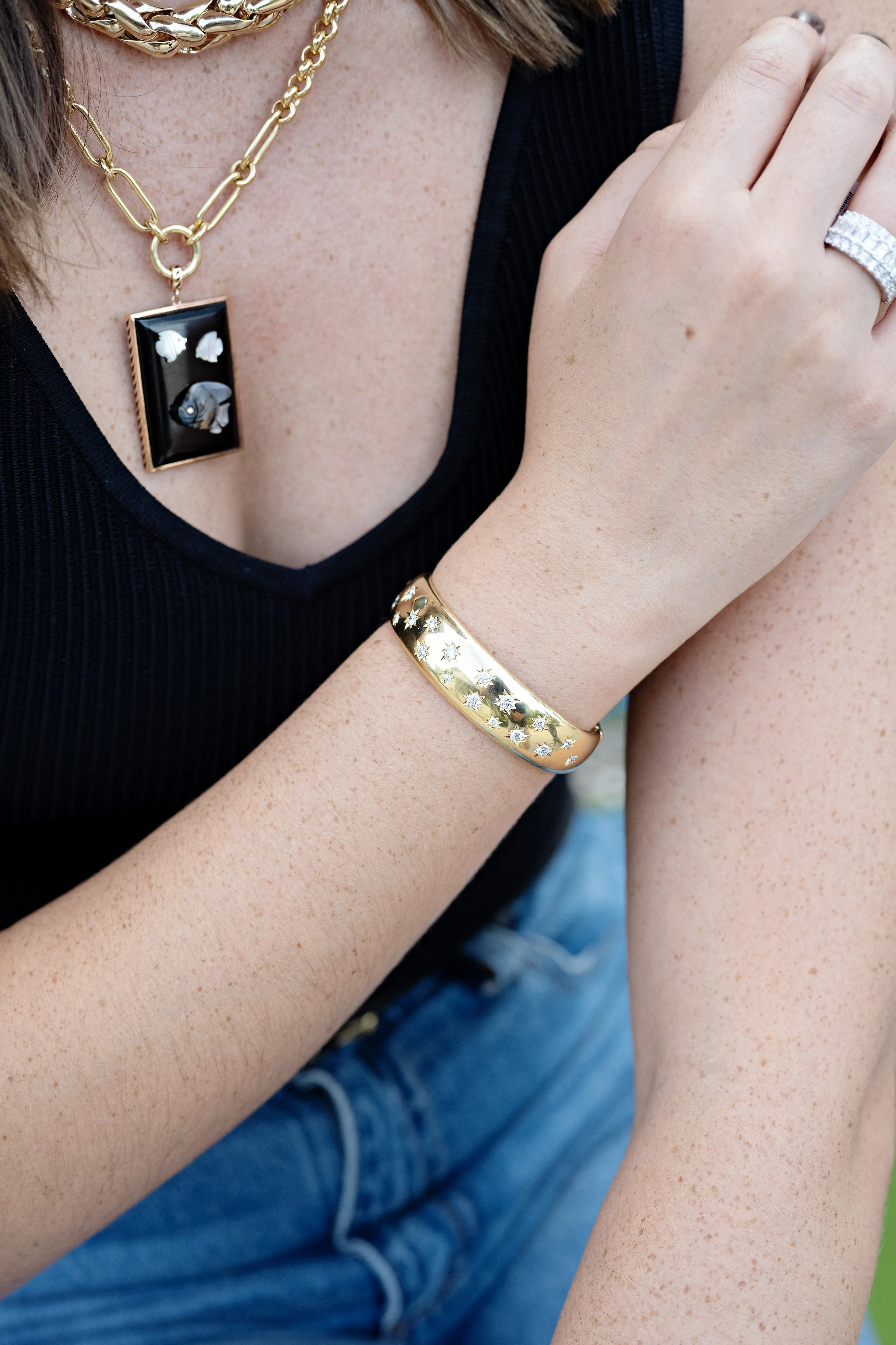 Star-Set Diamond Cuff Bracelet