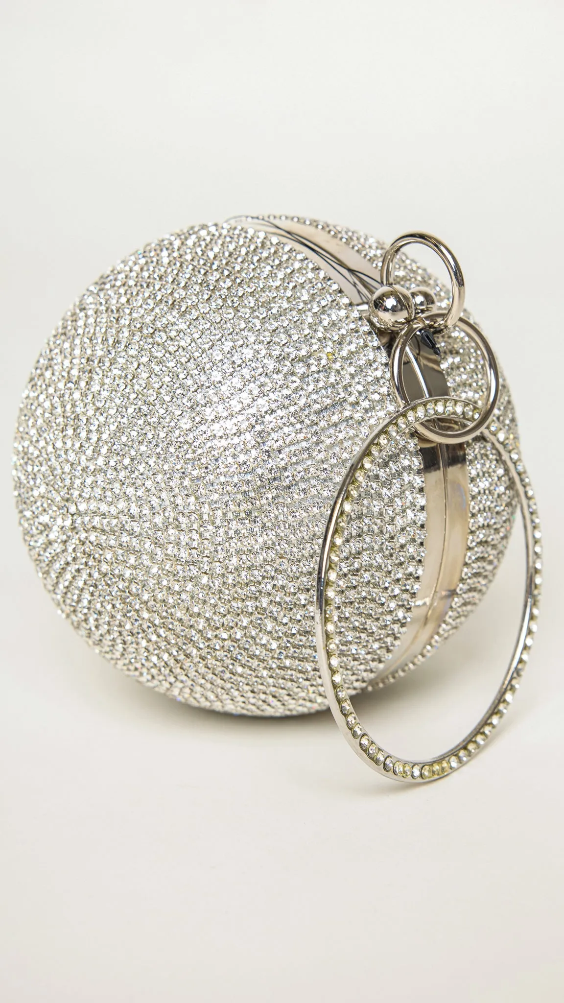 Stellar Silver Rhinestones Disco Ball Clutch
