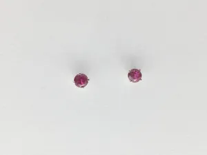 Sterling silver tiny 3mm synthetic ruby stud earrings-studs, lab grown rubies