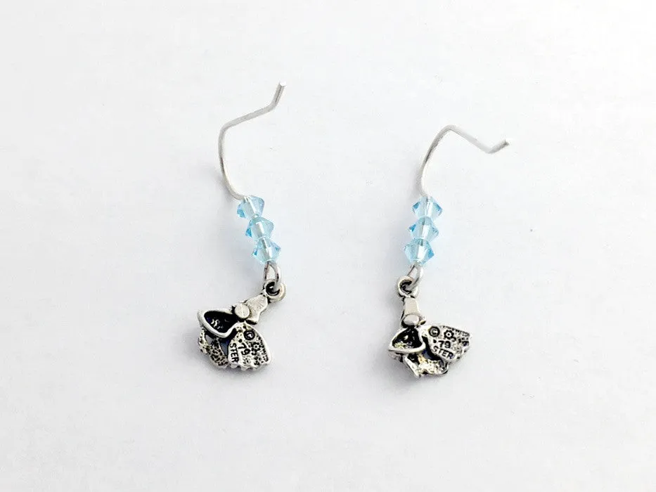 Sterling silver tiny fancy gold fish dangle earrings-lt aqua crystal- tropical